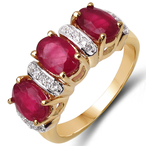 Ruby-14K Yellow Gold Plated 3.10 Carat Genuine Ruby & White Topaz .925 Sterling Silver Ring