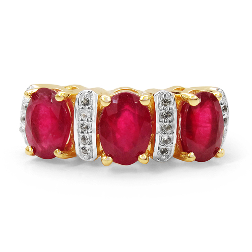 14K Yellow Gold Plated 3.10 Carat Genuine Ruby & White Topaz .925 Sterling Silver Ring