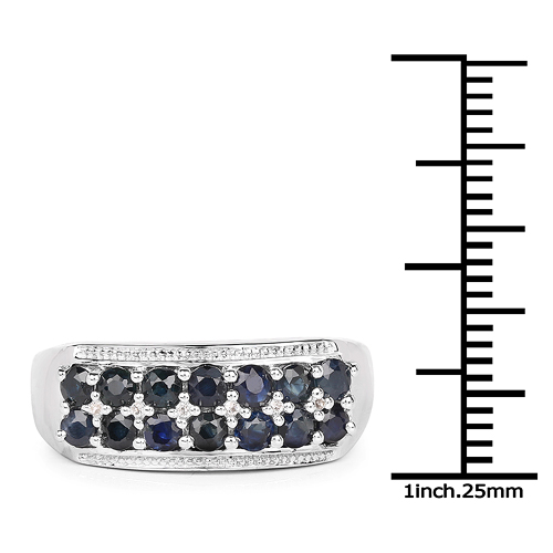 1.15 Carat Genuine Blue Sapphire & White Topaz .925 Sterling Silver Ring
