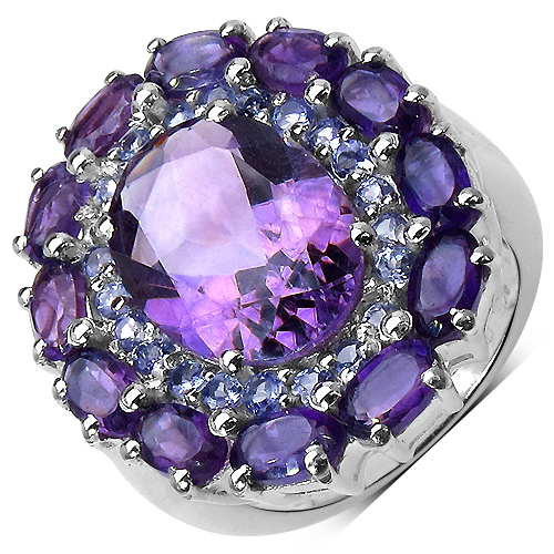 Amethyst-10.00 ct. t.w. Amethyst and Tanzanite Ring in Sterling Silver