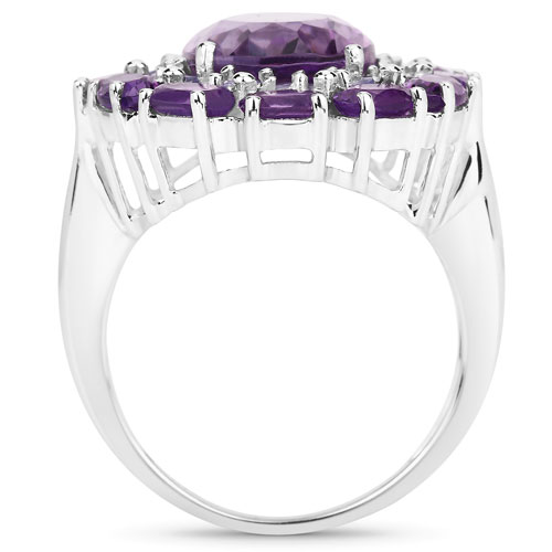 7.83 Carat Genuine Amethyst and Tanzanite .925 Sterling Silver Ring