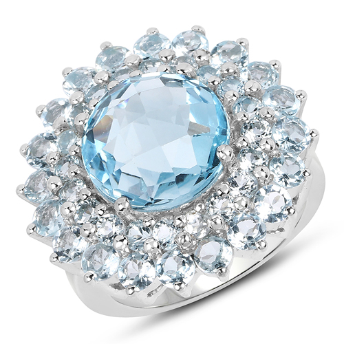 Rings-11.26 Carat Genuine Blue Topaz .925 Sterling Silver Ring