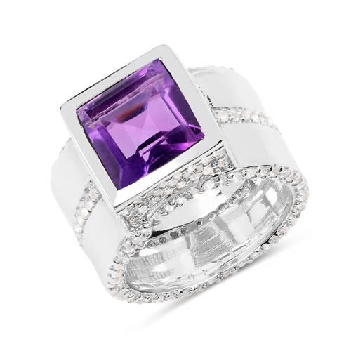 Amethyst-5.11 Carat Genuine Amethyst and White Sapphire .925 Sterling Silver Ring