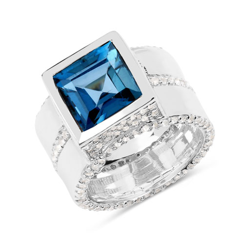 Rings-5.96 Carat Genuine London Blue Topaz and White Sapphire .925 Sterling Silver Ring