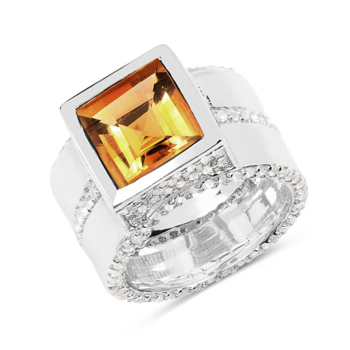 Citrine-5.26 Carat Genuine Madeira Citrine and White Sapphire .925 Sterling Silver Ring