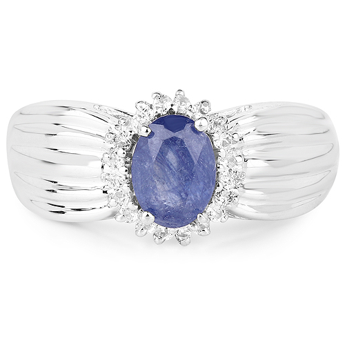 1.10 Carat Genuine Glass Filled Sapphire and White Topaz .925 Sterling Silver Ring