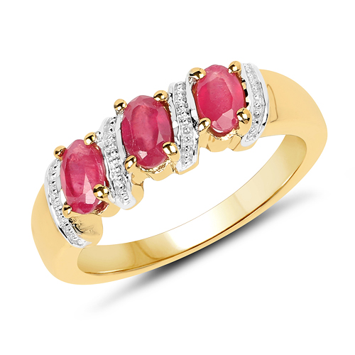 Ruby-14K Yellow Gold Plated 0.93 Carat Genuine Glass Filled Ruby .925 Sterling Silver Ring