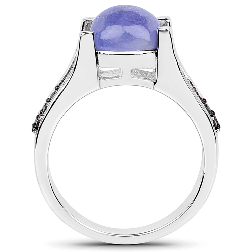 3.20 Carat Genuine Tanzanite and Black Spinel .925 Sterling Silver Ring
