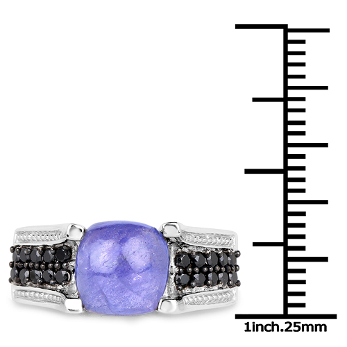 3.20 Carat Genuine Tanzanite and Black Spinel .925 Sterling Silver Ring