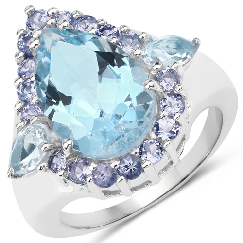 Rings-7.41 Carat Genuine Blue Topaz and Tanzanite .925 Sterling Silver Ring