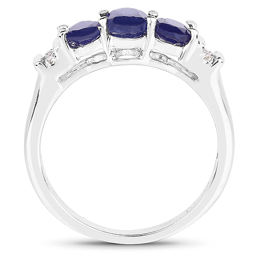 1.58 Carat Glass Filled Sapphire and White Diamond .925 Sterling Silver Ring