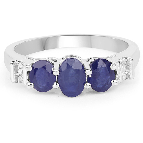 1.58 Carat Glass Filled Sapphire and White Diamond .925 Sterling Silver Ring