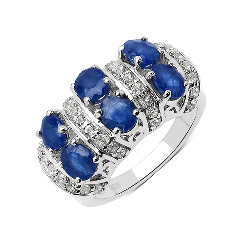Sapphire-3.79 Carat Glass Filled Sapphire and White Topaz .925 Sterling Silver Ring