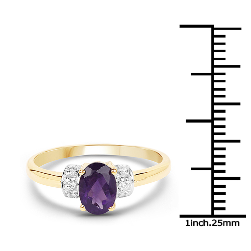 14K Yellow Gold Plated 0.85 Carat Genuine Amethyst and White Topaz .925 Sterling Silver Ring