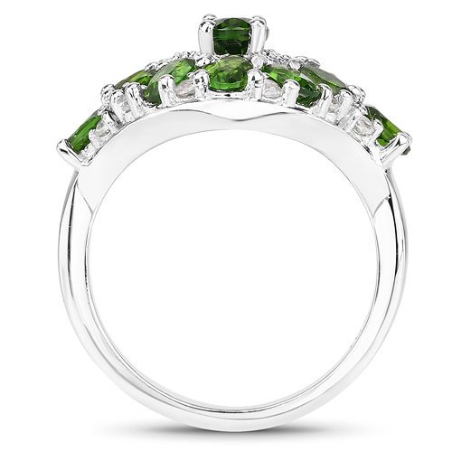 2.77 Carat Genuine Chrome Diopside and White Zircon .925 Sterling Silver Ring
