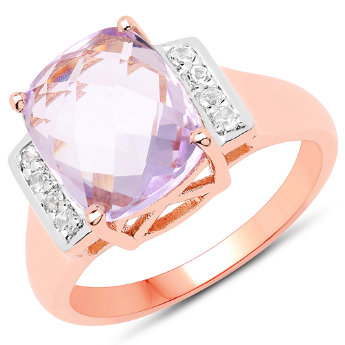 14K Rose Gold Plated 3.88 Carat Genuine Pink Amethyst and White Topaz .925 Sterling Silver Ring