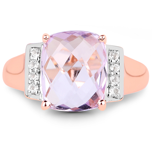 14K Rose Gold Plated 3.88 Carat Genuine Pink Amethyst and White Topaz .925 Sterling Silver Ring