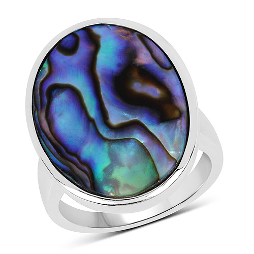 Rings-13.80 Carat Genuine Abalone .925 Sterling Silver Ring