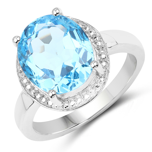 Rings-5.25 Carat Genuine Swiss Blue Topaz .925 Sterling Silver Ring