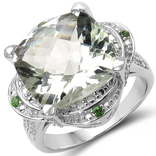 7.28 Carat Genuine Green Amethyst & Chrome Diopside .925 Sterling Silver Ring
