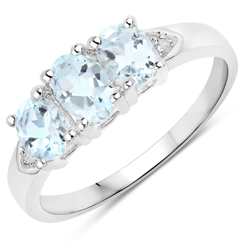 Rings-0.95 Carat Genuine Aquamarine and White Diamond .925 Sterling Silver Ring