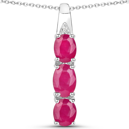 3.91 Carat Genuine Ruby and White Topaz .925 Sterling Silver 3 Piece Jewelry Set (Ring, Earrings, and Pendant w/ Chain)