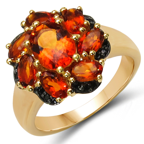 Citrine-18K Yellow Gold Plated 3.06 Carat Genuine Citrine & Black Spinel .925 Sterling Silver Ring