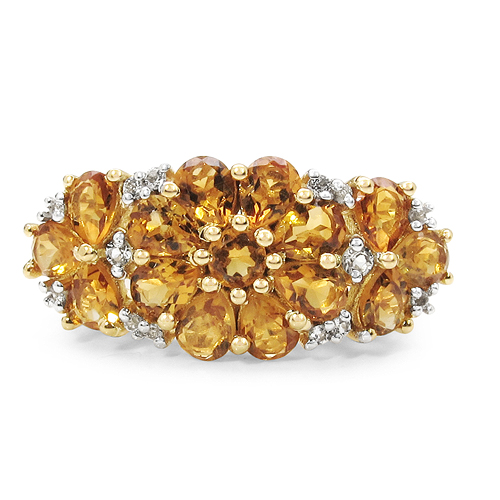 18K Yellow Gold Plated 2.61 Carat Genuine Citrine & White Topaz .925 Sterling Silver Ring
