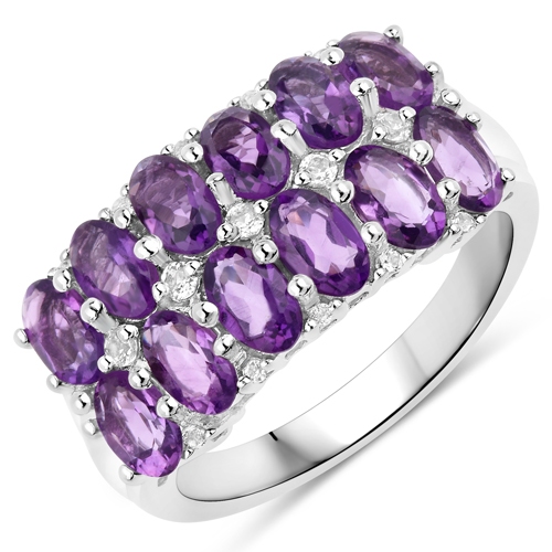 Amethyst-2.32 Carat Genuine Amethyst and White Topaz .925 Sterling Silver Ring