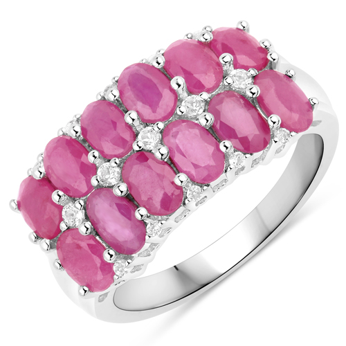 Ruby-3.40 Carat Genuine Ruby and White Topaz .925 Sterling Silver Ring