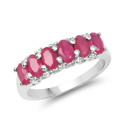 Ruby-1.91 Carat Genuine Glass Filled Ruby & White Topaz .925 Sterling Silver Ring