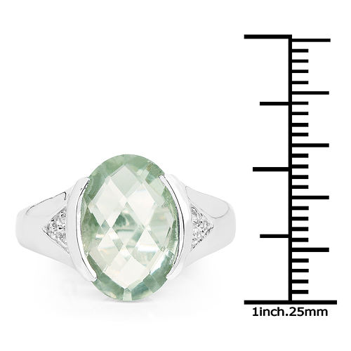 5.23 Carat Genuine Green Amethyst & White Topaz .925 Sterling Silver Ring
