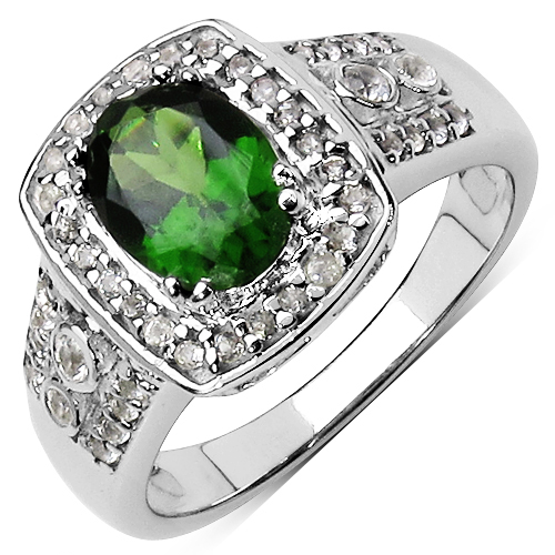 Rings-1.47 Carat Genuine Chrome Diopside and White Topaz .925 Sterling Silver Ring