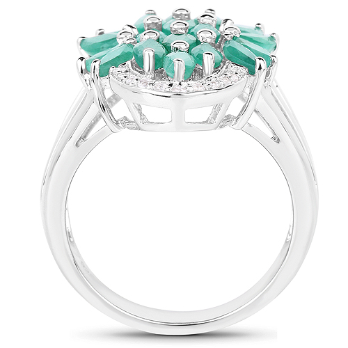 2.74 Carat Genuine Emerald and White Topaz .925 Sterling Silver Ring