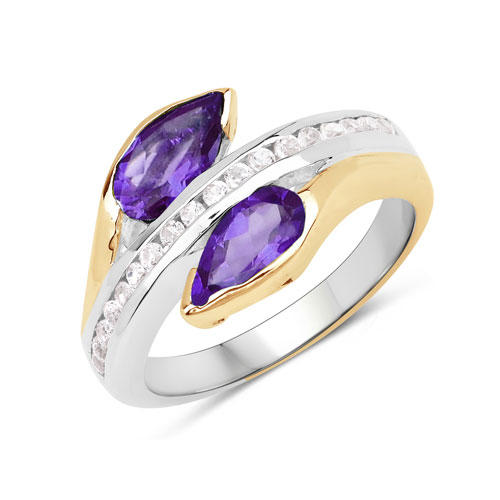Amethyst-2.84 Carat Genuine Amethyst and White Sapphire .925 Sterling Silver Ring