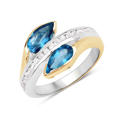 Rings-3.64 Carat Genuine London Blue Topaz and White Sapphire .925 Sterling Silver Ring