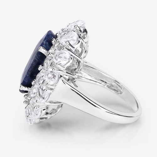 10.64 Carat Dyed Sapphire and White Topaz .925 Sterling Silver Ring