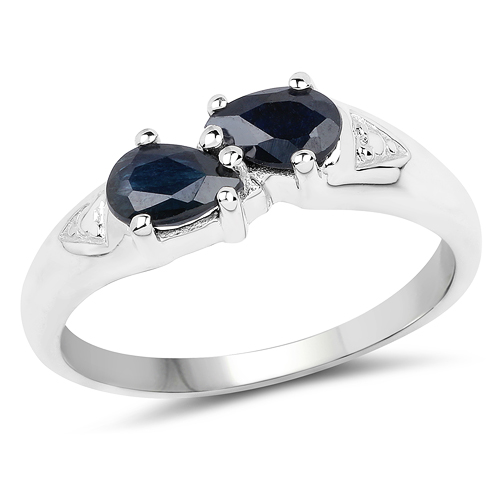 Sapphire-0.90 Carat Genuine Black Sapphire .925 Sterling Silver Ring