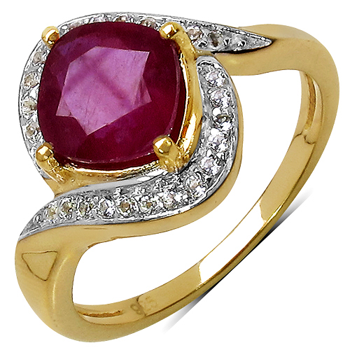 Ruby-1.83 Carat Glass Filled Ruby and White Topaz .925 Sterling Silver Ring