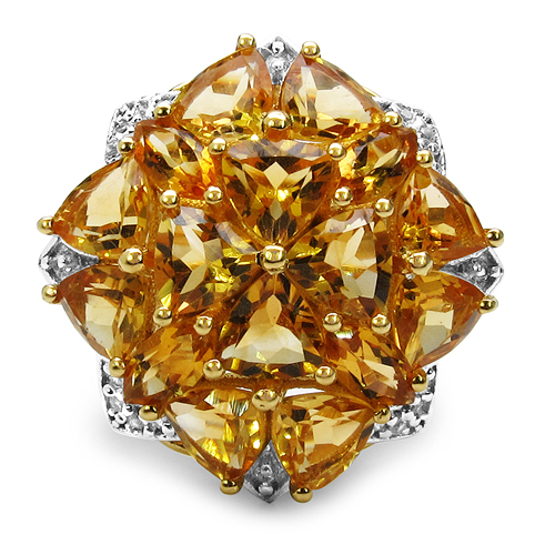 14K Yellow Gold Plated 6.26 Carat Genuine Citrine & White Topaz .925 Sterling Silver Ring