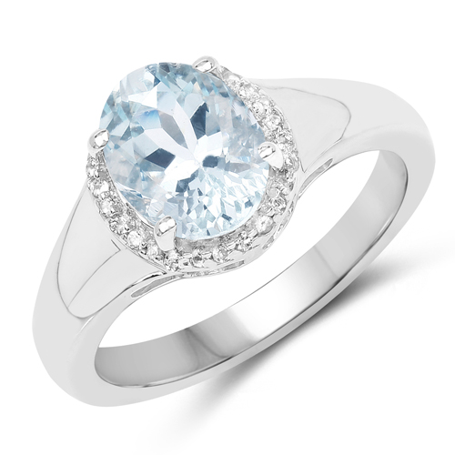 Rings-1.53 Carat Genuine Aquamarine and White Topaz .925 Sterling Silver Ring