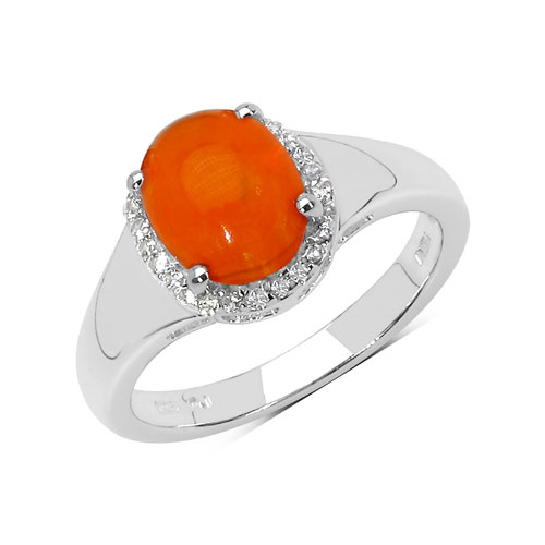 Opal-1.48 Carat Genuine Opal and White Topaz .925 Sterling Silver Ring