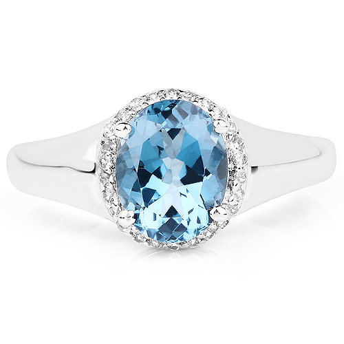 2.13 Carat Genuine London Blue Topaz and White Topaz .925 Sterling Silver Ring