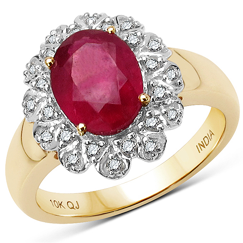 Ruby-2.66 Carat Genuine Ruby & White Diamond 10K Yellow Gold Ring