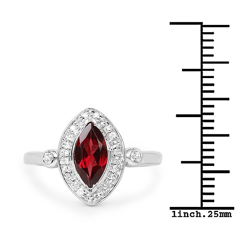 1.48 Carat Genuine Garnet and White Topaz .925 Sterling Silver Ring