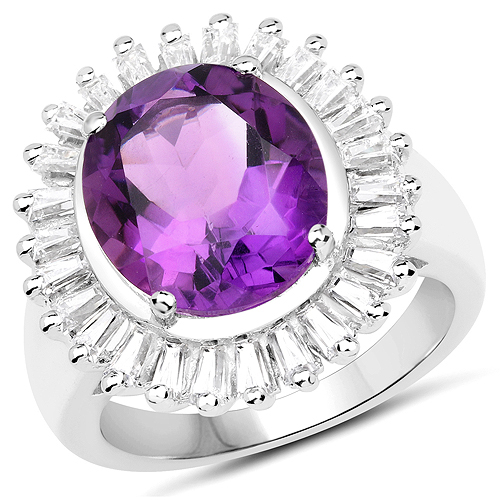 Amethyst-5.36 Carat Genuine Amethyst and White Topaz .925 Sterling Silver Ring