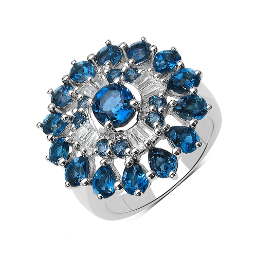 Rings-3.75 Carat Genuine London Blue Topaz and White Topaz .925 Sterling Silver Ring