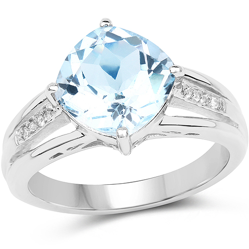 Rings-3.04 Carat Genuine Blue Topaz and White Topaz .925 Sterling Silver Ring