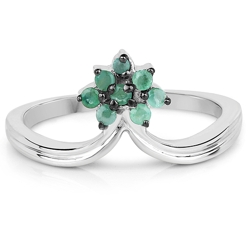 0.14 Carat Genuine Emerald .925 Sterling Silver Ring