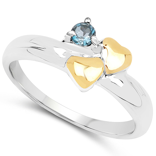 14K Yellow Gold Plated 0.14 Carat Genuine London Blue Topaz .925 Sterling Silver Ring